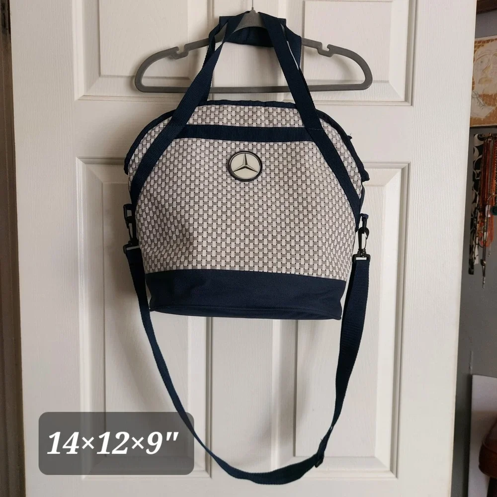 Mercedes Benz Insulated Cooler Bag Navy Blue Woven Picnic Tote Shoulder Strap